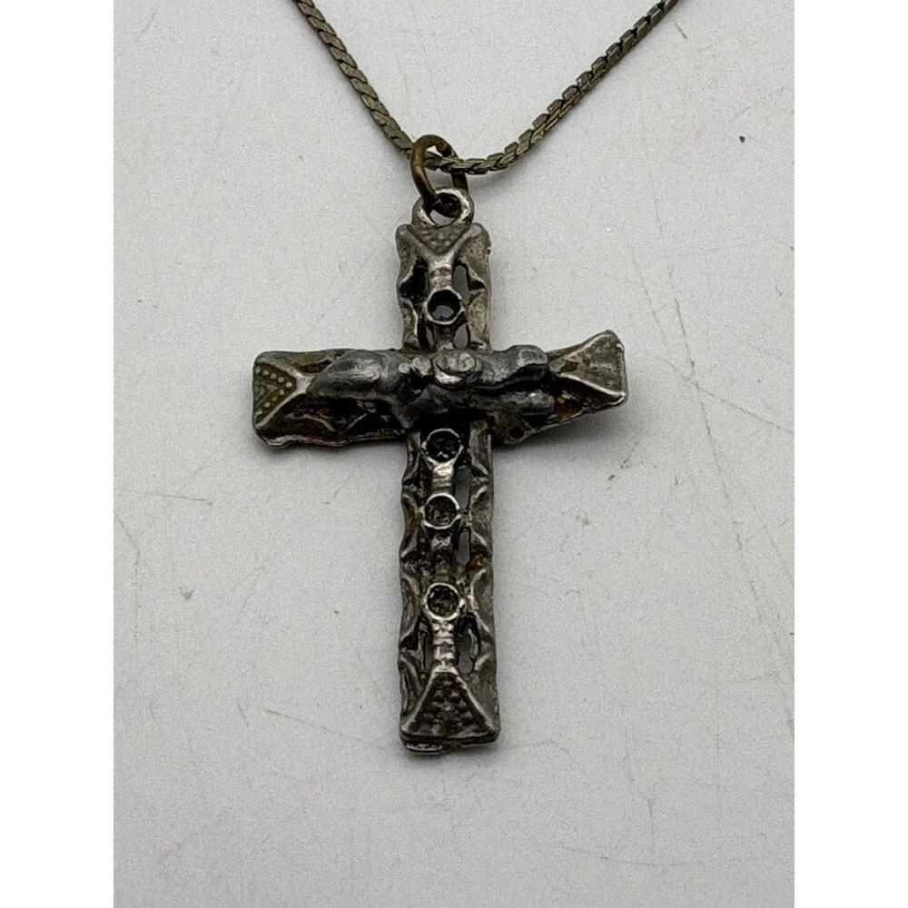 Handmade Artisan Cross Pendant Necklace on Signed Napier Chain Rustic OOAK